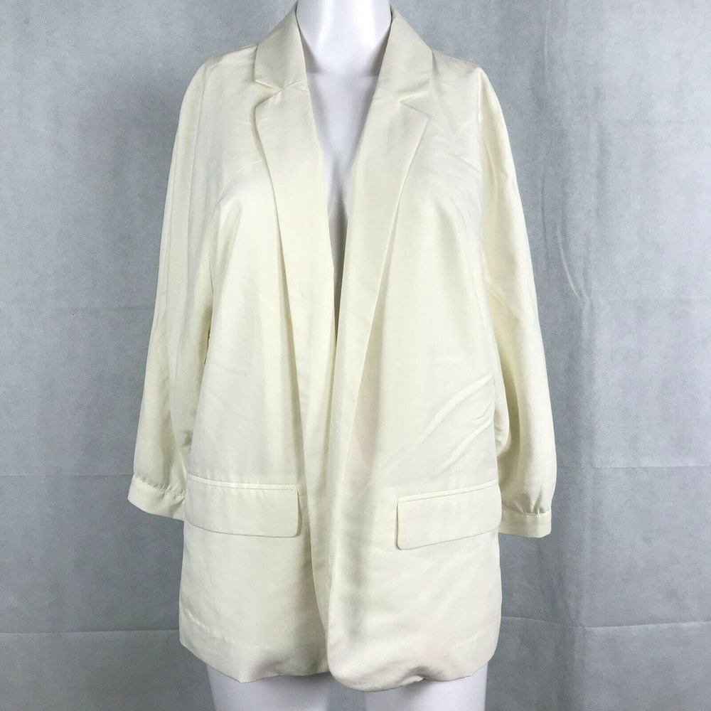 Chicos Jacket Blazer Womens Sz 1 US 8 M Ivory Relaxed Fit Open Front